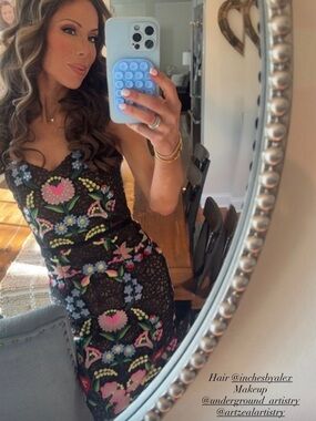Dress the Population Black Floral-Embroidered Lace Midi Dress